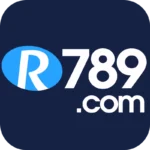 R789 game logo featuring a bold white "R" inside a blue oval, followed by "789.com" in white text on a dark blue background.