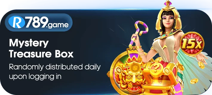 R789 Game Mystery Treasure Box feature offering daily random rewards upon login.