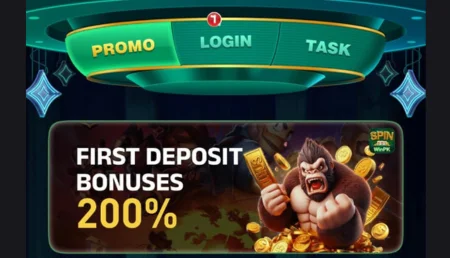 Spinwinpk Game banner showing first deposit 200 percent bonus promotion