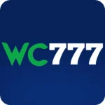Wc 777 game logo with green and white text on a dark blue background