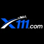 Logo of x111 game website in blue and white on a black background.