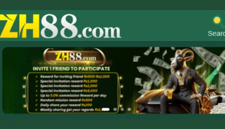 ZH88 game promotional banner offering referral rewards and bonuses.