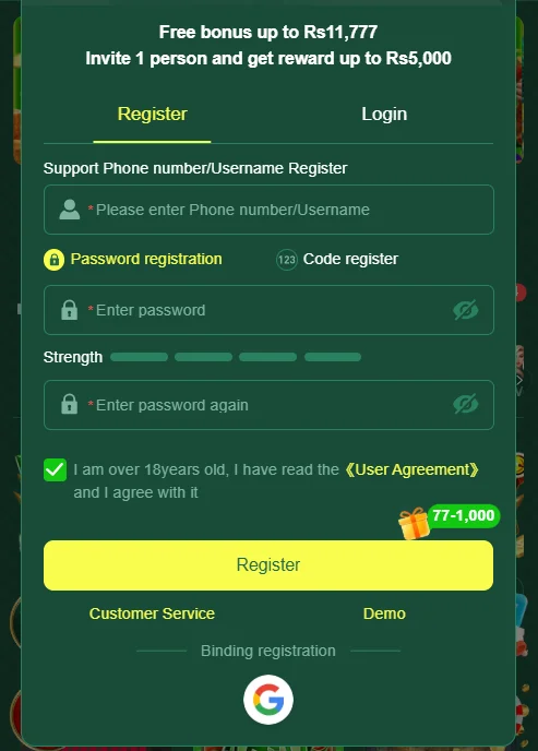 ZH88 game registration page showing form fields for phone number, username, and password setup.